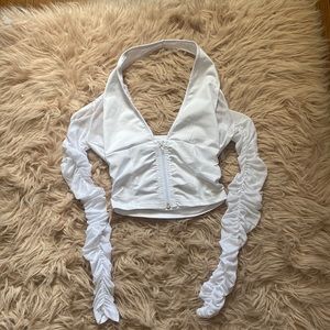 White long sleeve halter top